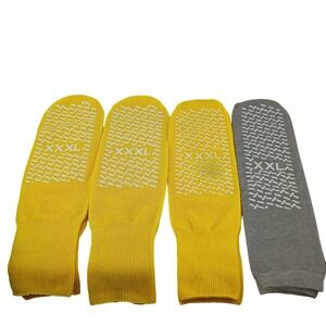 4 Pairs Non Slip Hospital Socks Lot Yellow XXXL Grey XXL Grip Treads Crew Sock